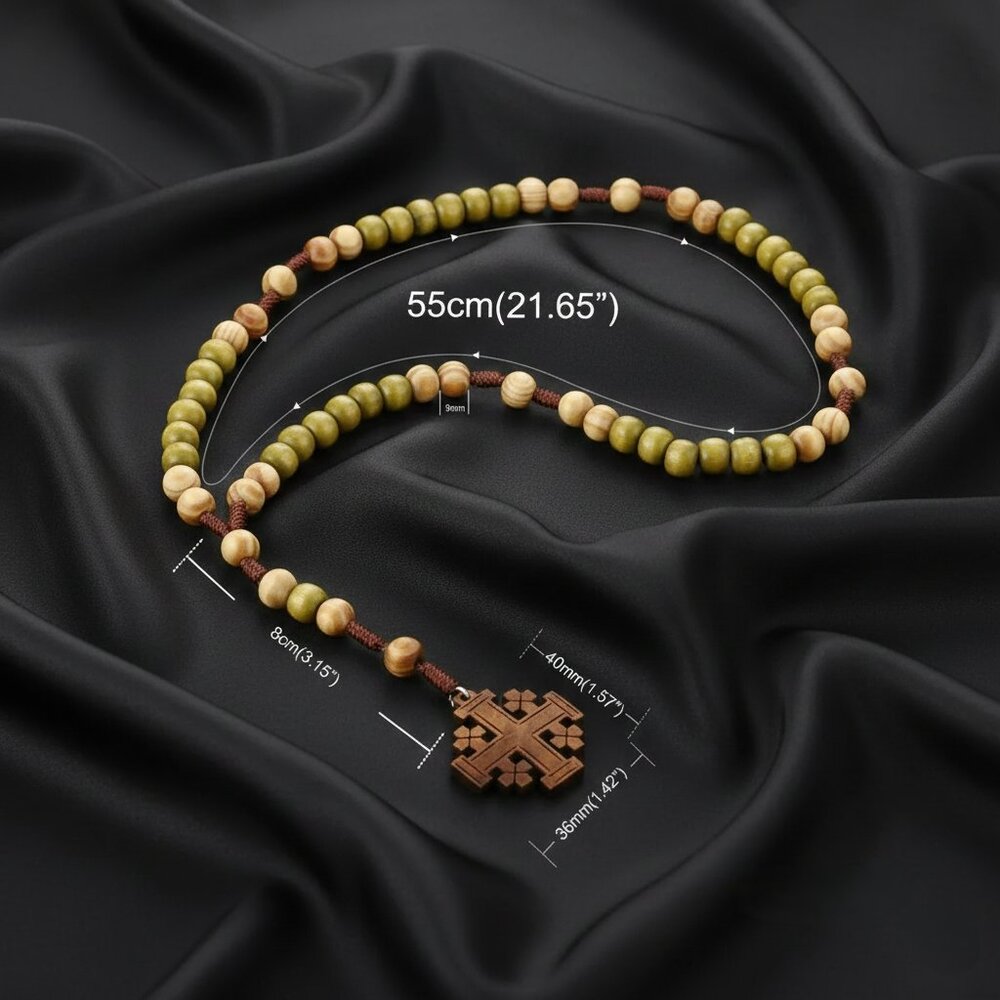 Olive Wood Rosary Jerusalem Holy Land Cross Necklace Hand Crafted NWOT - Picture 3 of 8